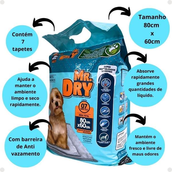 Imagem de Kit Mr. Dry: 2 Tapetes Higiênicos 80X60 Com 7 Unidades