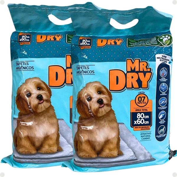 Imagem de Kit Mr. Dry: 2 Tapetes Higiênicos 80x60 Com 7 Unidades