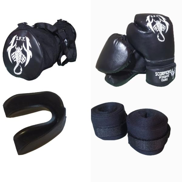 Imagem de Kit Muay Thai Boxe Kickboxing Luva, band. bolsa,bucal