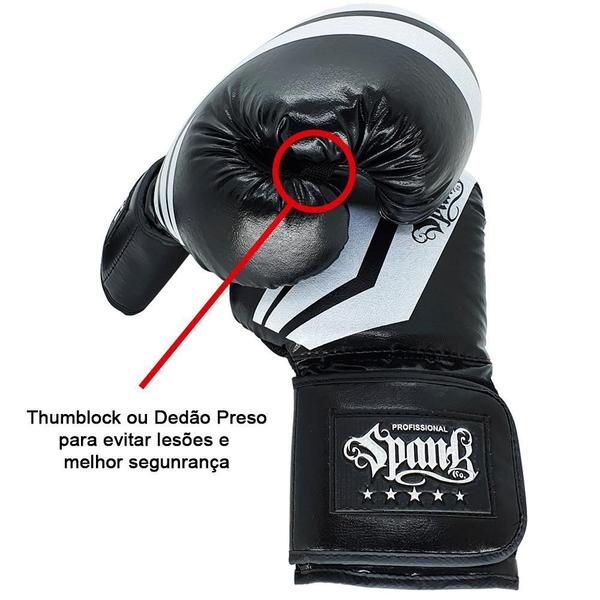 Imagem de Kit Muay Thai Kickboxing CONFY com Bolsa Spank - Preto - 10oz