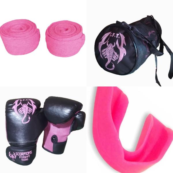 Imagem de Kit Muay Thai Kickboxing Luva,Bandagem,Bolsa,Bucal