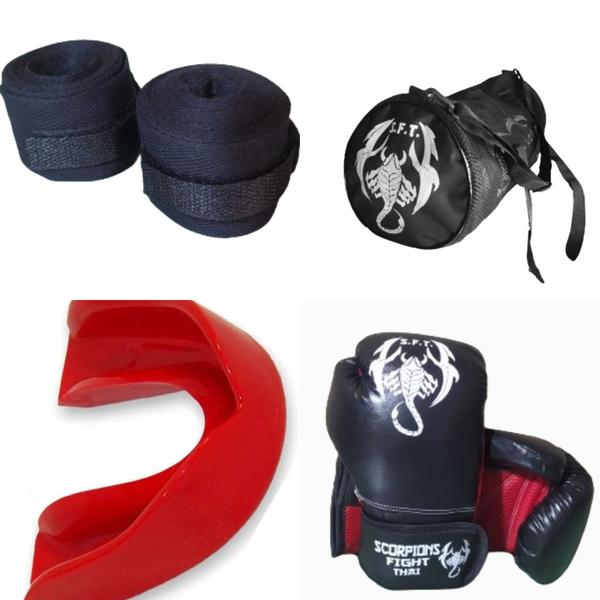 Imagem de Kit Muay Thai Kickboxing Luva,Bandagem,Bolsa,Bucal