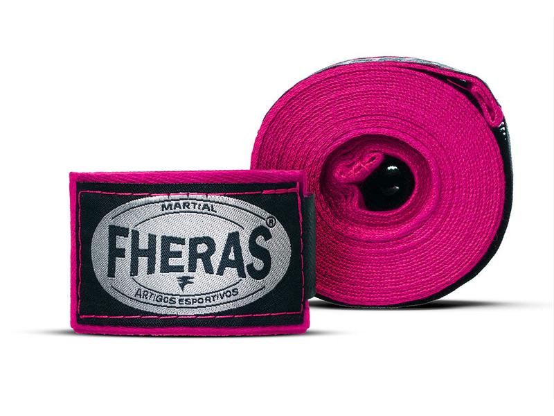 Imagem de Kit Muay Thai Luva 10oz Bandagem Caneleira Bucal Fheras Rosa