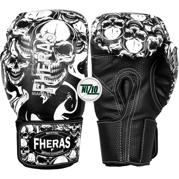 Imagem de Kit Muay Thai Luva Bandagem Caneleira Bucal Caveira 10oz