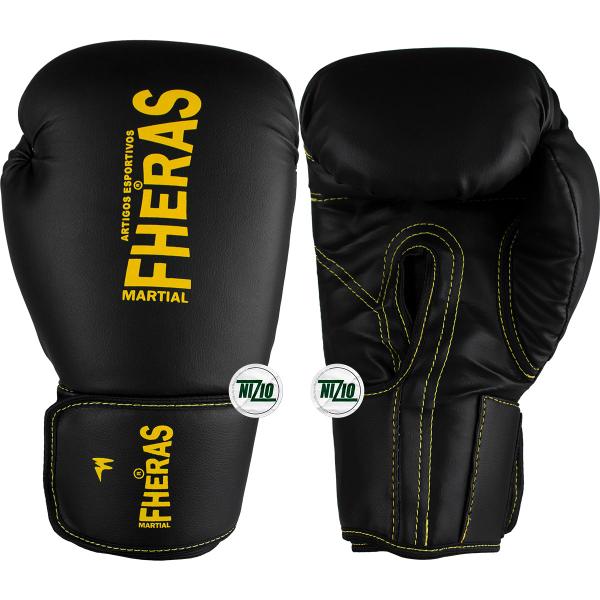 Imagem de Kit Muay Thai Luva Bandagem Caneleira Bucal Pro Amarelo 12oz