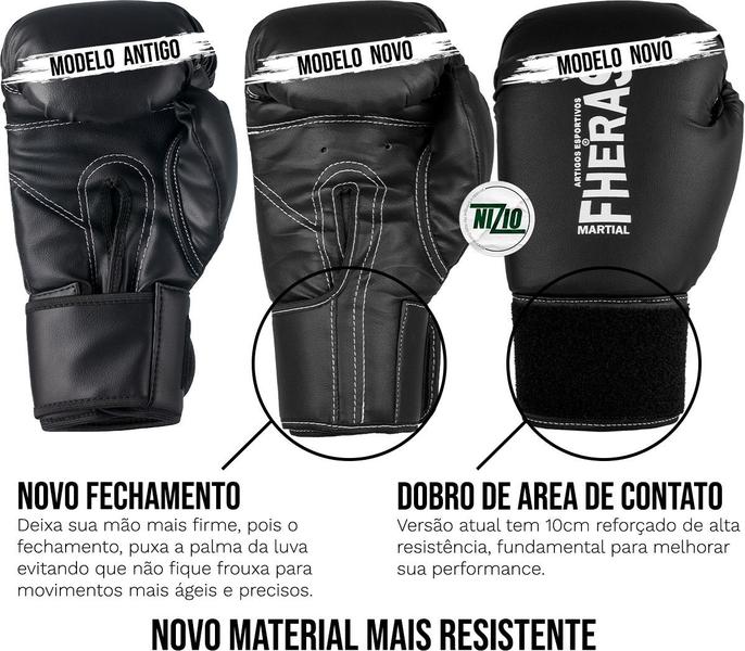 Imagem de Kit Muay Thai MMA Luva Bandagem Bucal Gladiadora Preto 08oz