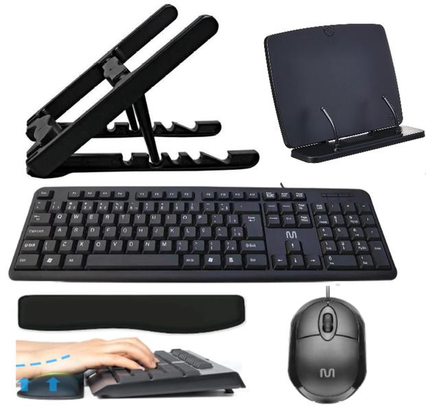 Imagem de Kit Multi8-Apoio p/Leitura,  Suporte p/Notebook, Teclado e Mouse c/fio Usb,  Apoio Teclado(keypad)