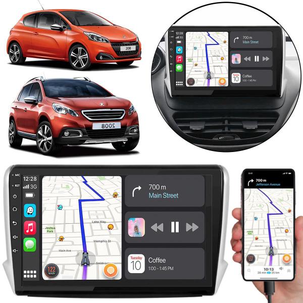 Kit Multimidia Carplay 9 Pol Peugeot 208 2008 2013 a 2020 MP5 + Camera e Moldura - E-Conne...