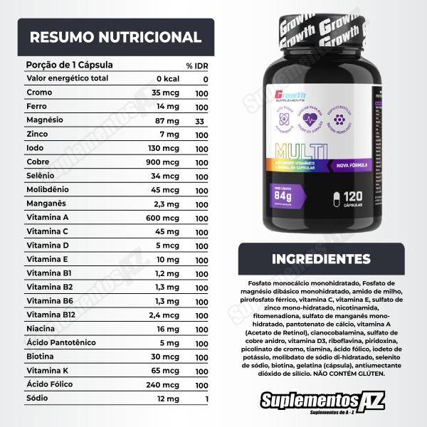 Imagem de Kit Multivitaminico 120 Caps + L-Carnitina em Pó 200g Growth