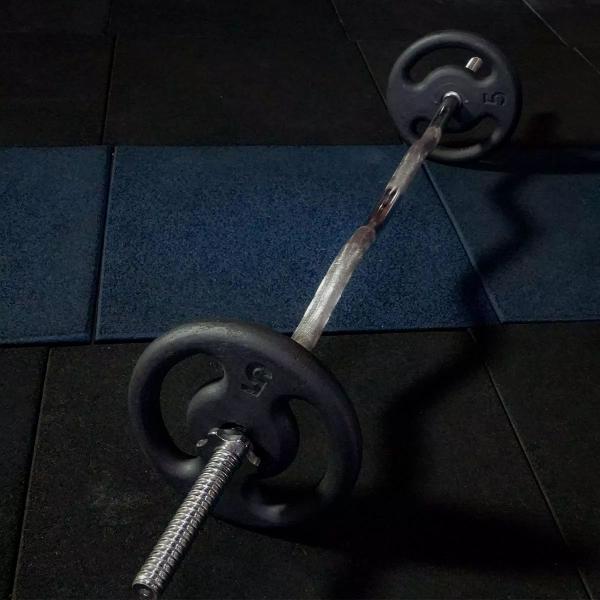 Imagem de Kit Musculação 16kg Anilhas E Barra W 120cm Maciça Com Rosca