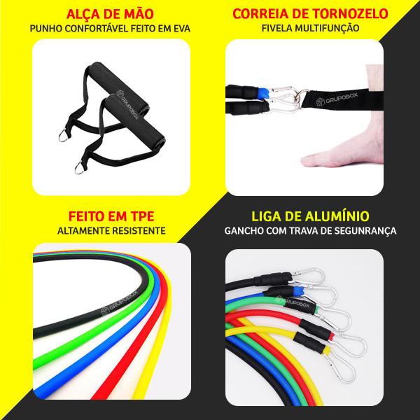 Imagem de Kit Musculação Em Casa Elasticos Extensores Premium