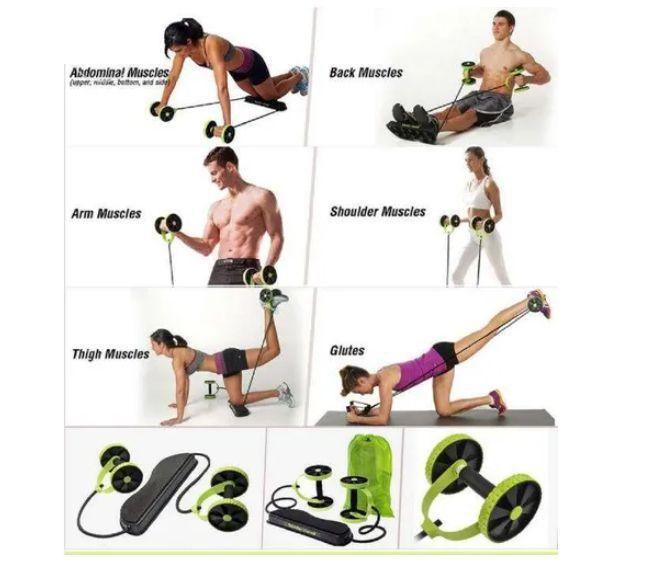 Imagem de Kit Musculação Exercícios Elástico + Roda Treino Completo