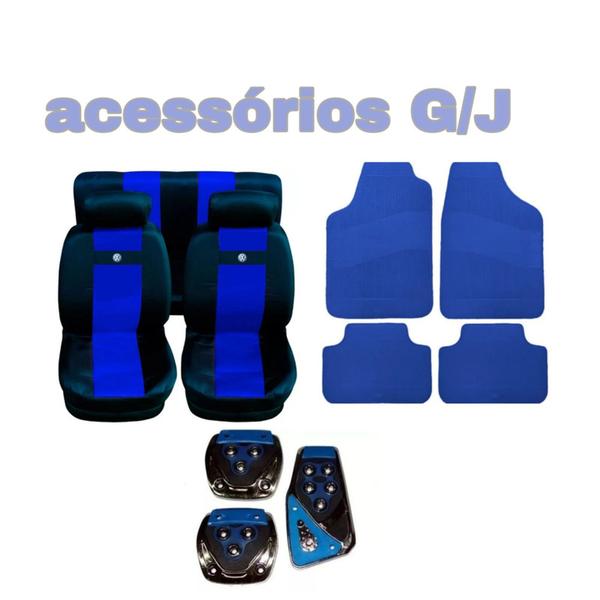 Imagem de kit n2  capa p banco nylon azul+acessórios Voyage