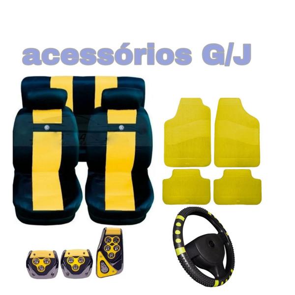 Imagem de kit n3/ capa p banco nylon amarelo+acessórios Logus