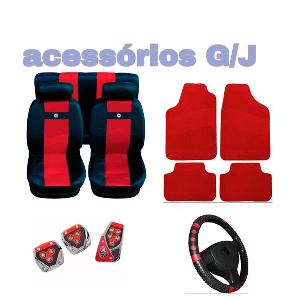 Imagem de kit n4  capa p banco nylon vermelho+acessórios Santana