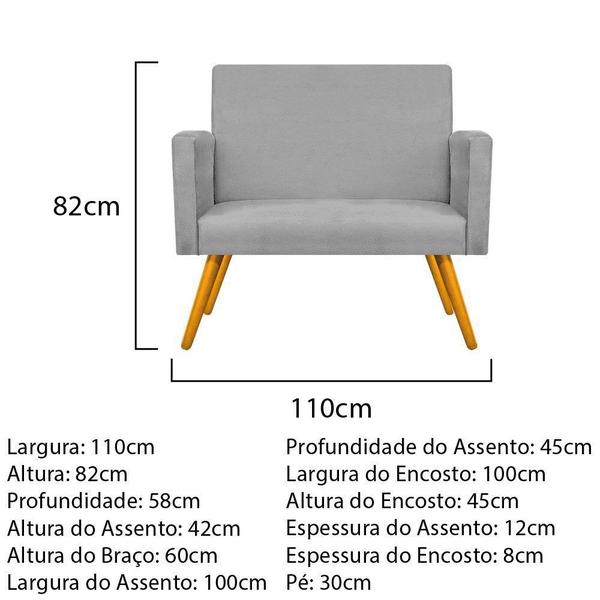 Imagem de Kit Namoradeira, 02 Poltronas Beatriz e 02 Puff Sofia Base Giratória de Madeira Sala de Estar Suede Cinza