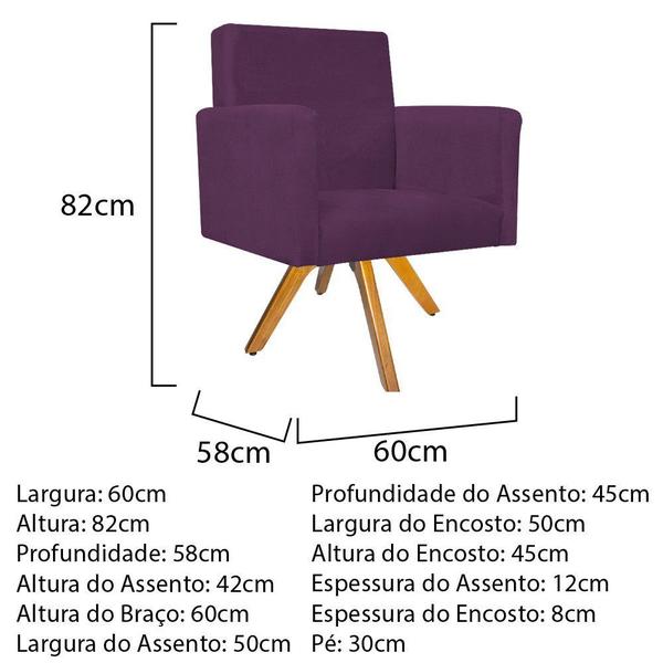 Imagem de Kit Namoradeira, 02 Poltronas Beatriz e 02 Puff Sofia Base Giratória de Madeira Sala de Estar Suede Roxo