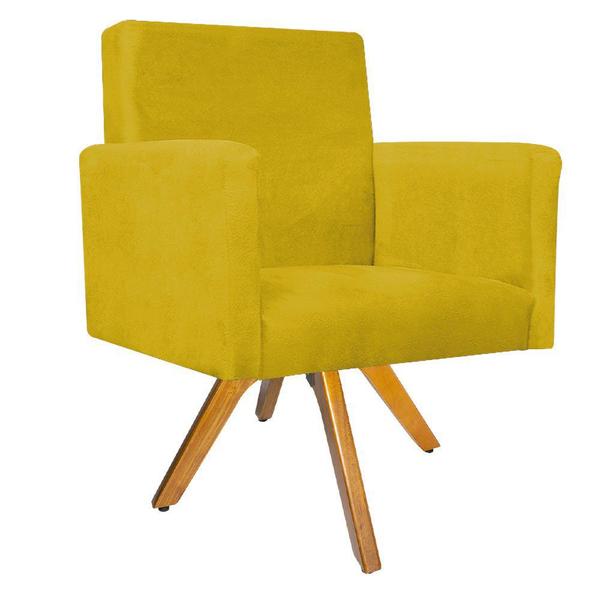 Imagem de Kit Namoradeira, 02 Poltronas Beatriz e 02 Puff Sofia Base Giratória de Madeira Suede Amarelo - DAMAFFÊ MÓVEIS