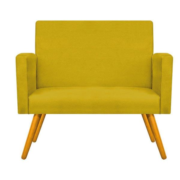 Imagem de Kit Namoradeira, 02 Poltronas Beatriz e 02 Puff Sofia Base Giratória de Metal Suede Amarelo - KDAcanto Móveis