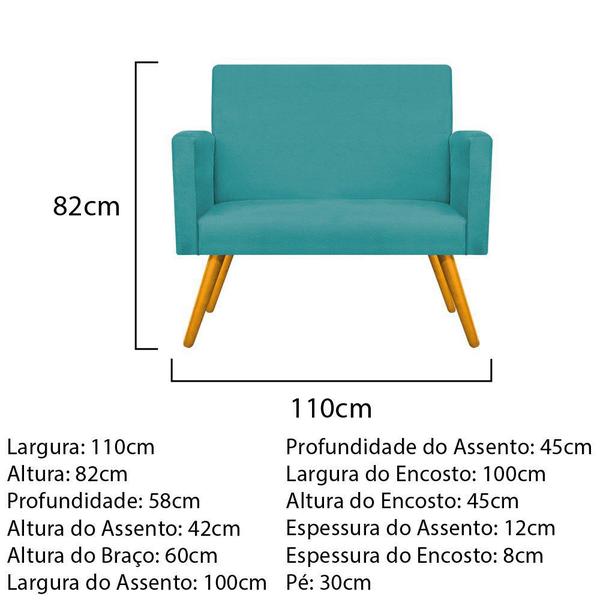 Imagem de Kit Namoradeira, 02 Poltronas Beatriz e 02 Puff Sofia Base Giratória de Metal Suede Azul Turquesa - DAMAFFÊ MÓVEIS