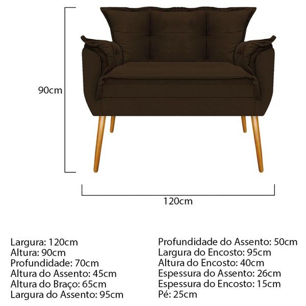 Imagem de Kit Namoradeira, 02 Poltronas e 02 Puff Opala Base Giratória de Madeira Suede Marrom - KDAcanto Móveis