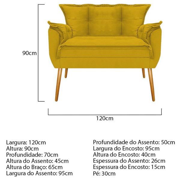 Imagem de Kit Namoradeira, 02 Poltronas e 02 Puff Opala Base Giratória de Metal Suede Amarelo - DAMAFFÊ MÓVEIS