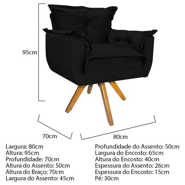 Imagem de Kit Namoradeira, 02 Poltronas e 02 Puff Zatti Base Giratória de Madeira Suede Preto - DAMAFFÊ MÓVEIS