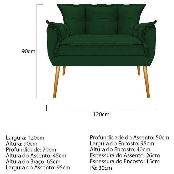 Imagem de Kit Namoradeira, 02 Poltronas e Puff Opala Base Giratória de Metal Suede Verde - ADJ Decor