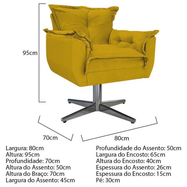 Imagem de Kit Namoradeira, 02 Poltronas e Puff Zatti Base Giratória de Metal Suede Amarelo - DAMAFFÊ MÓVEIS