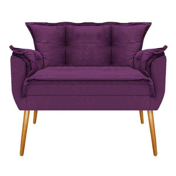 Imagem de Kit Namoradeira, 02 Poltronas e Puff Zatti Palito Mel Sala de Estar Sala de Estar Suede Roxo - KDAcanto Móveis