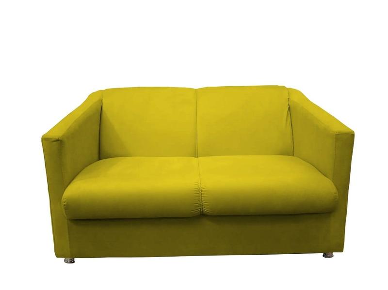 Imagem de Kit Namoradeira + 1 Poltrona Decorativa Biane Couro Amarelo Pés Cromado Mz Decor