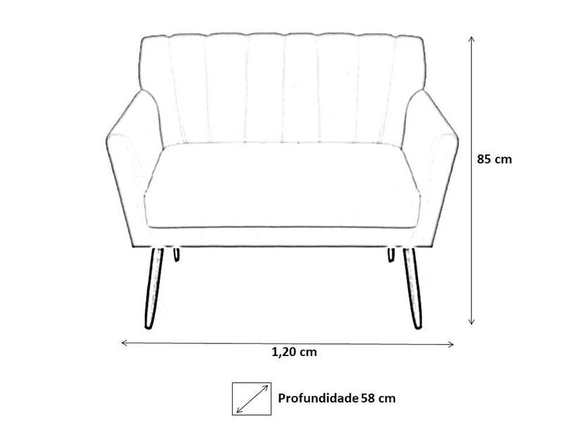 Imagem de Kit Namoradeira + 1 Poltrona Decorativa Cecília Couro Preto Pés Madeira Mz Decor