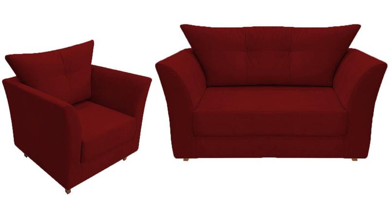 Imagem de Kit Namoradeira + 1 Poltrona Decorativa Isis Suede Marsala Pés Madeira Mz Decor