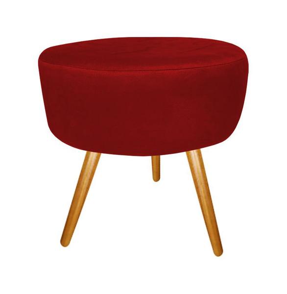 Imagem de Kit Namoradeira + 1 Poltrona Decorativa Nina + Puff Redondo Suede Vermelho Pés Madeira Ms Decor