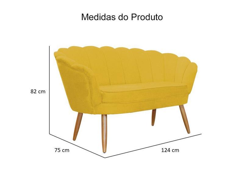 Imagem de Kit Namoradeira + 1 Poltrona Decorativa Pétala Couro Amarelo Pés Madeira Ms Decor