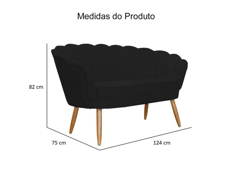 Imagem de Kit Namoradeira + 1 Poltrona Decorativa Pétala Suede Preto Pés Madeira Mz Decor