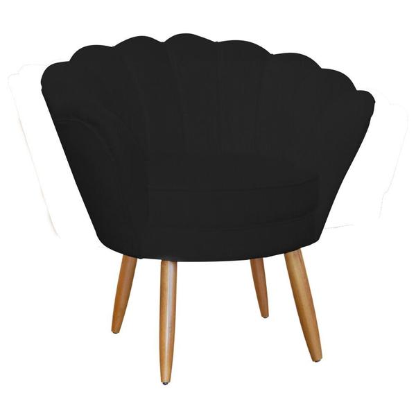 Imagem de Kit Namoradeira + 1 Poltrona Decorativa Pétala Suede Preto Pés Madeira Mz Decor