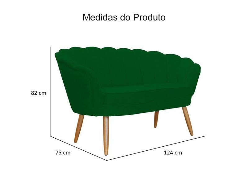 Imagem de Kit Namoradeira + 1 Poltrona Decorativa Pétala Suede Verde Pés Madeira Ms Decor