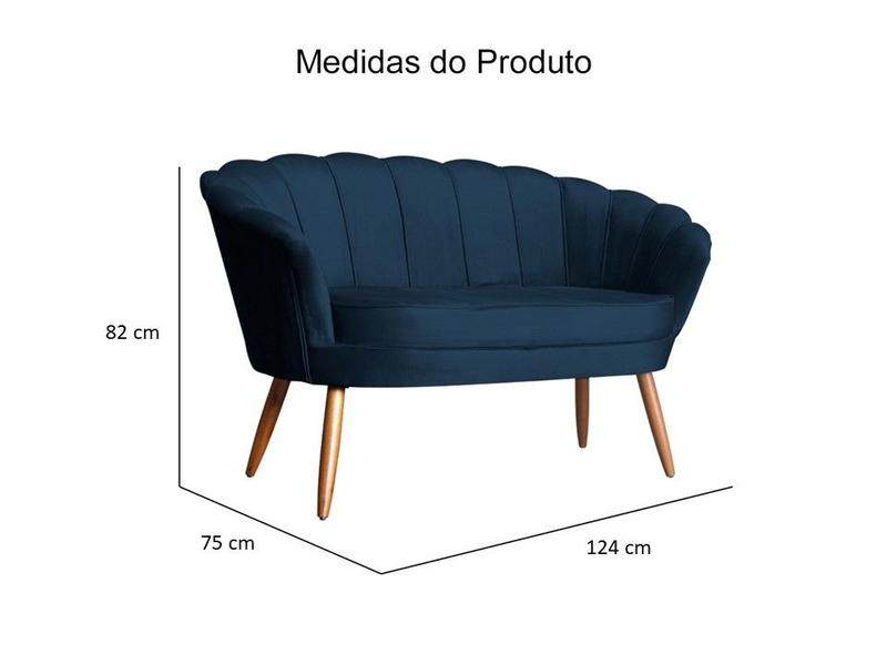 Imagem de Kit Namoradeira + 1 Poltrona Decorativa Pétala Veludo Azul Marinho Pés Madeira Mz Decor