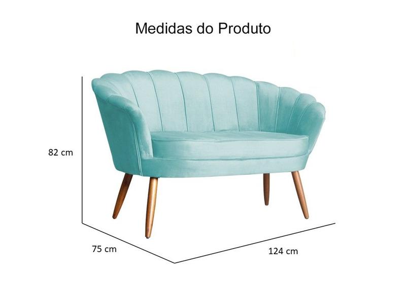 Imagem de Kit Namoradeira + 1 Poltrona Decorativa Pétala Veludo Azul Tiffany Pés Madeira Mz Decor