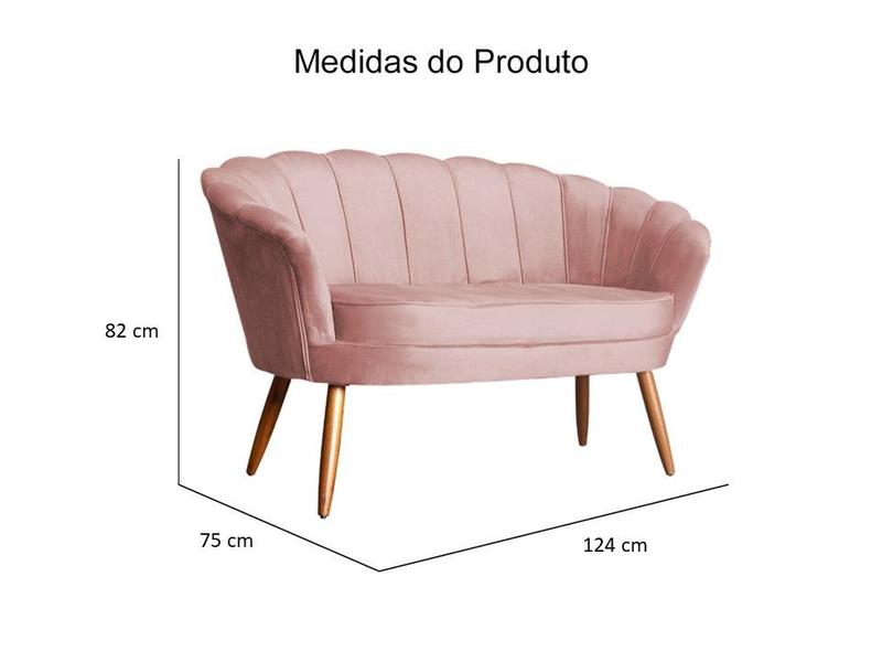 Imagem de Kit Namoradeira + 1 Poltrona Decorativa Pétala Veludo Rosa Pés Madeira Mz Decor