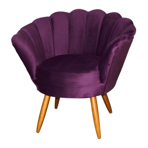 Imagem de Kit Namoradeira + 1 Poltrona Decorativa Pétala Veludo Roxo Pés Madeira Mz Decor