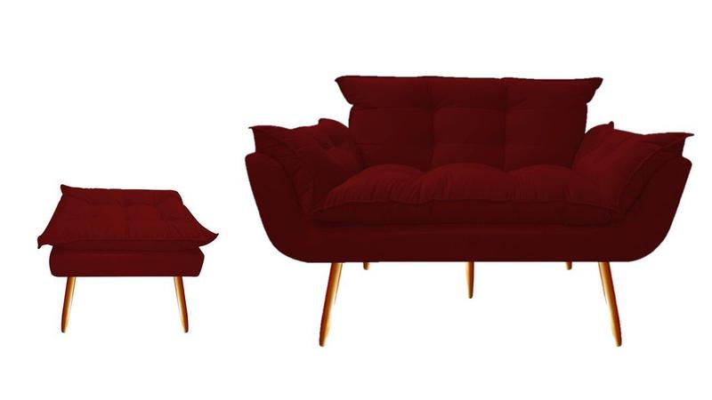 Imagem de Kit Namoradeira +1 Puff Puf Decorativo Opala Suede Marsala Pés Madeira Mz Decor