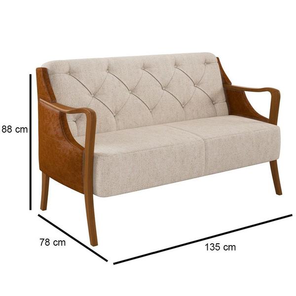 Imagem de Kit Namoradeira 135cm e 2 Poltronas Decorativas Capitonê Lapa M22 PU Camel/Linho Cru - Mpozenato