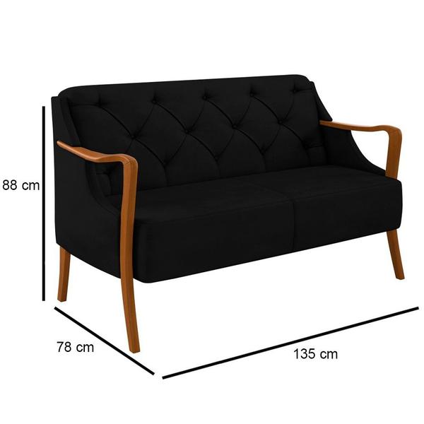 Imagem de Kit Namoradeira 135cm e 2 Poltronas Decorativas Capitonê Lapa M22 Veludo Preto - Mpozenato