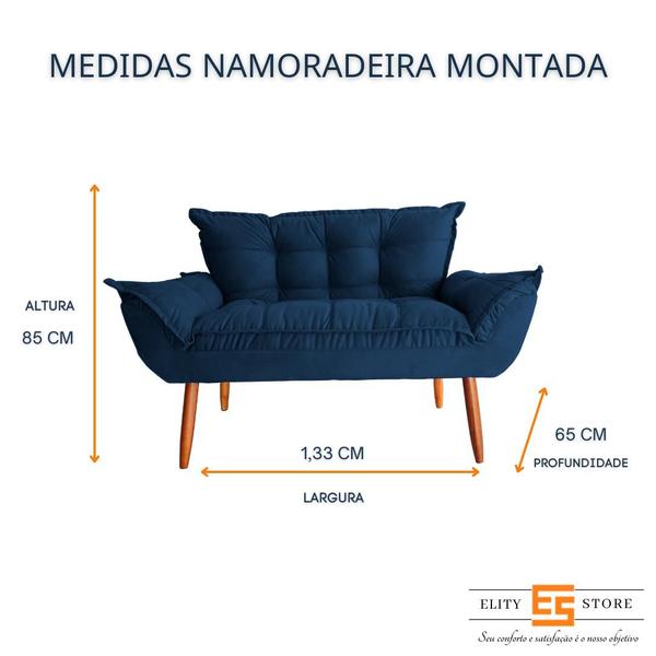 Imagem de Kit Namoradeira 2 Poltrona Pés Palito Opala Suede - Elity Store