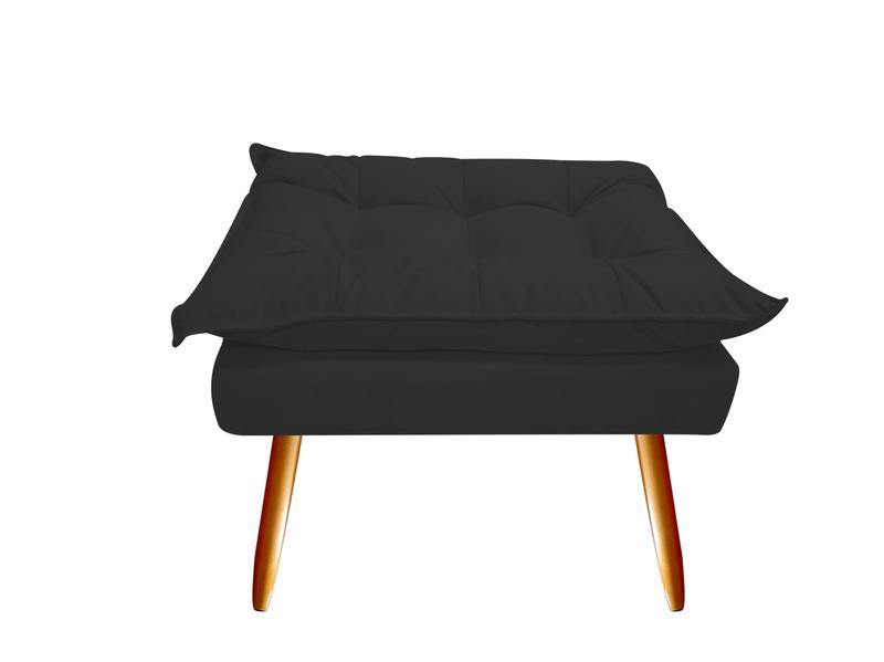 Imagem de Kit Namoradeira + 2 Poltronas + 1 Puff Decorativo Opala Suede Preto Pés Madeira Mz Decor