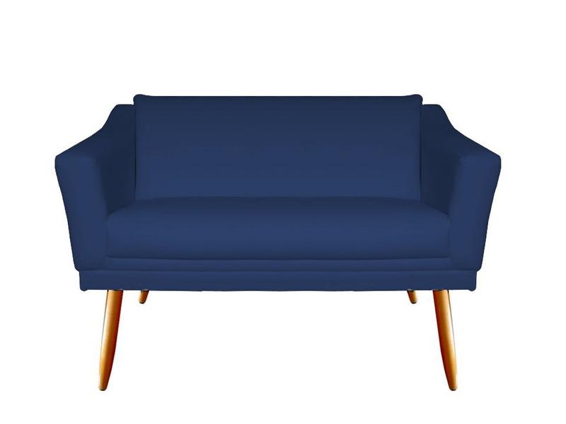 Imagem de Kit Namoradeira + 2 Poltronas Decorativa Agatha Suede Azul Marinho Pés Madeira Ms Decor