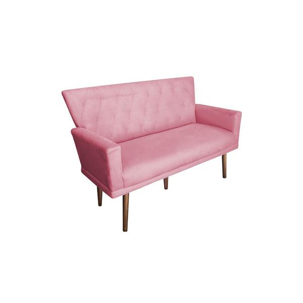 Imagem de Kit Namoradeira + 2 Poltronas Decorativa Aurora + Puff Redondo Suede Rosa Pés Madeira Ms Decor