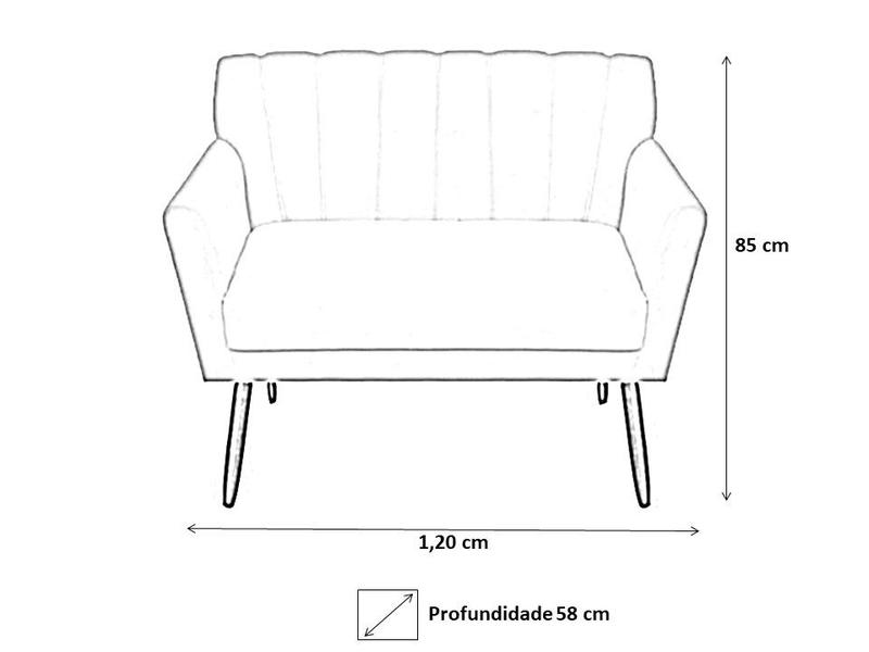 Imagem de Kit Namoradeira + 2 Poltronas Decorativa Cecília Couro Branco Pés Madeira Mz Decor